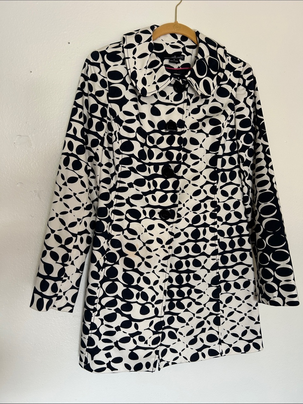 Willi Smith Navy and White Abstract Print Coat
